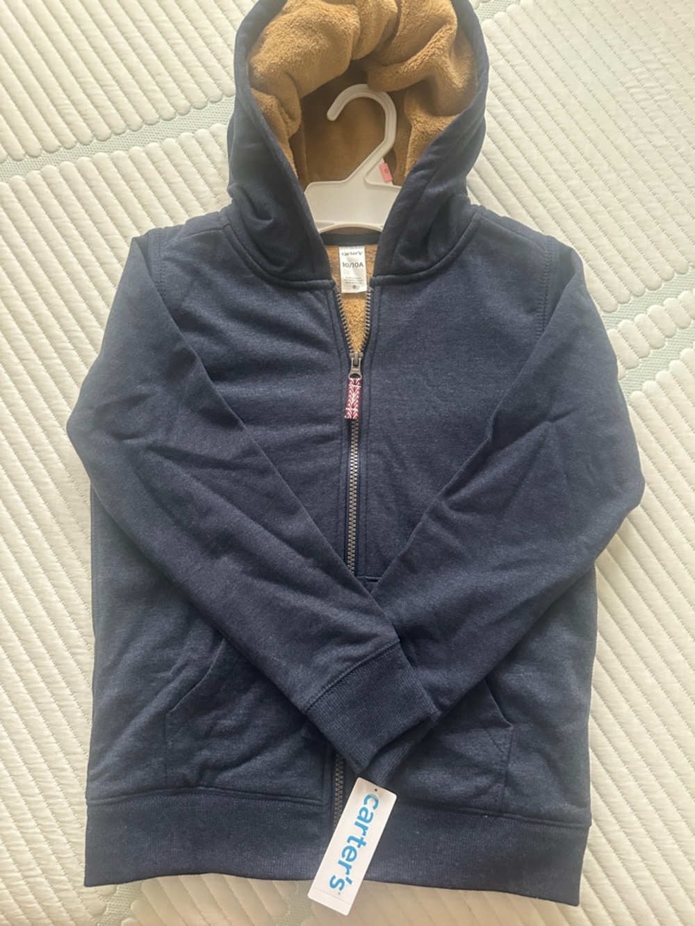 Carter's Navy Hoodie with Tan Fleece Lining